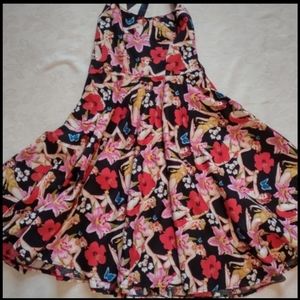 Hell Bunny Red flowers Pinup Girl halter corset back lace up swing